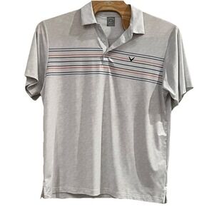 Callaway Men's XL Heather Grey With Blue And Orange Striped Polo Opti-Dry Shirt‎